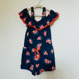 SOLD XS 4/5 Cat & Jack - Red, White + Blue Watermelon Romper with Ruffled Top